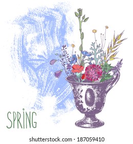 Flowers in a cup. Vector illustration.