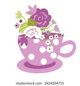 Flores en una taza. Ilustración vectorial en fondo blanco