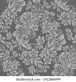 Flowers And Curls. Seamless Pattern With Vector Hand Drawn Illustrations