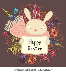 flowers and cute bunny Easter card