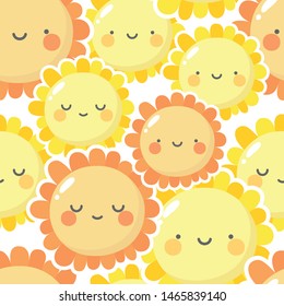 Flowers cute pattern, smile flower face cartoon seamless background, vector illustration