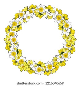 Flowers daffodils, wreath, vector