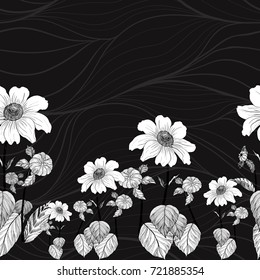 Flowers are dahlias. Vector background. Abstract wallpaper with floral motifs.  Seamless pattern. Wallpaper.  Use printed materials, signs, posters, postcards, packaging.