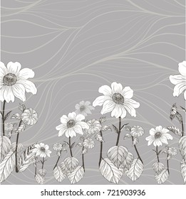 Flowers are dahlias. Vector background. Abstract wallpaper with floral motifs.  Seamless pattern. Wallpaper.  Use printed materials, signs, posters, postcards, packaging.