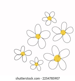 Flowers daisies daisy petal flower plant nature floral one line line art vector isolated contour background doodle hand drawn illustration outline modern camomile bloom packaging pattern design simple