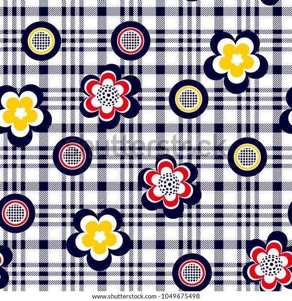 Flowers Daisies Pattern On Plaid Background Stock Vector (Royalty Free ...