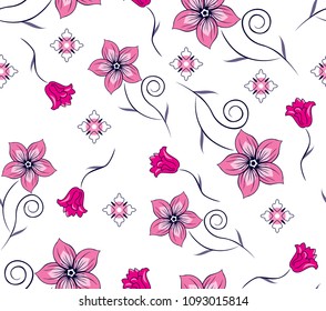 Flowers and daisies pattern pink and red floral design with elements for textile pattern,fashion print,fabric