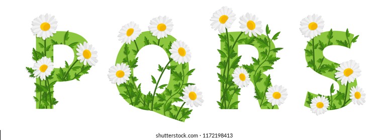 Flowers daisy font vector alphabet with 3d effect in white background