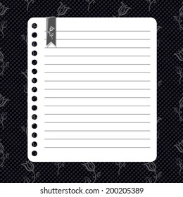 Flowers dark background with space for text in the form of a sheet torn from a notebook
