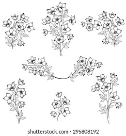 Flowers decor elements for framework. Flower bouquet decoration for frame. Abstract Floral border set. Floral posy collection. 