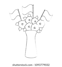 flowers decoration in vase with flags