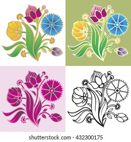 Flowers. Decorative elements for design card, invitation, pattern. Vector drawing.