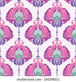 Flowers decorative ikat seamless pattern