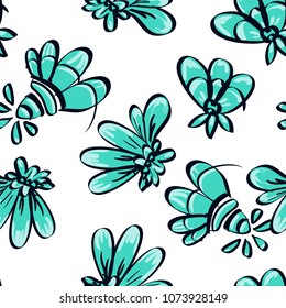 Flowers Decorative Illustration, Flowers Seamless Pattern 
