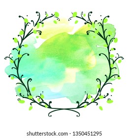 Flowers decorative wreath, Round frame hand drawn doodle vector sketch herbal line art graphic design for greeting card, invitation, wedding design, cosmetic