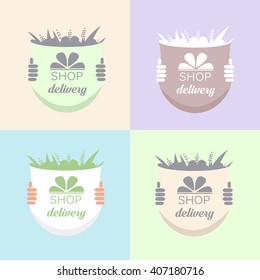 Flowers Delivery Icons Set. Vector illustration
