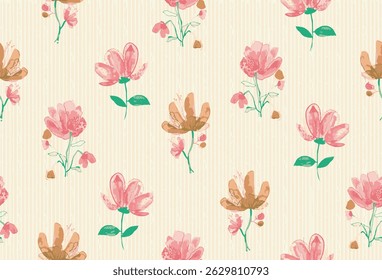 As flores são representadas com um efeito semelhante a uma aquarela, dando-lhes uma aparência suave e ligeiramente transparente. Este tipo de padrão é frequentemente usado para têxteis, papéis de parede, ou outros fins decorativos.
