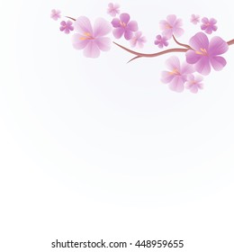 Flowers design. Flowers background. Apple tree flowers. Branch of sakura with Purple flowers isolated on Light Blue color background. Cherry blossom branch. Vector