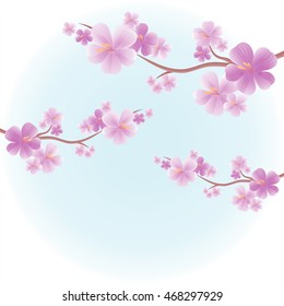 Flowers design. Flowers background. Apple tree flowers. Branches of sakura with Purple flowers isolated on Light Blue color background. Cherry blossom branches. Vector