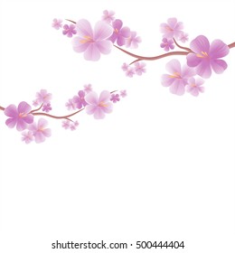 Flowers design. Flowers background. Apple tree flowers. Branches of sakura with Purple flowers isolated on white background. Cherry blossom. Vector