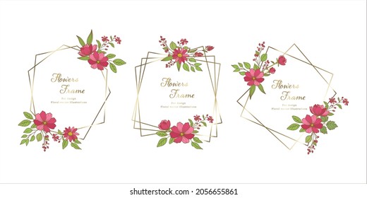 Flowers design frame set,Gold and pink
