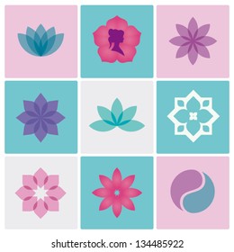 flowers design icons vector for spa, boutique, beauty salon, cosmetician, shop, yoga class, hotel and resort