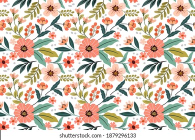 flowers design on white color background seamless pattern for fabric textile wallpaper.