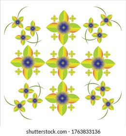 flowers design pattern on white background isolated green yellow combination along with purple in middle of flower- textile design