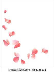 Flowers design. Flowers petals. Abstract background with flying pink, red rose petals. Vector illustration isolated on white background.