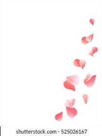 Flowers design. Flowers petals. Sakura flying petals isolated on white background. Petals Roses Flowers. Vector