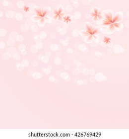 Flowers design. Vector abstract illustration. Sakura flowers on pink colorand Bokeh Background. Vector