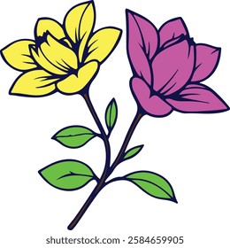 flowers with different colors in a branch