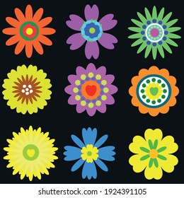 flowers of different colors on a dark background. spring - summer