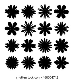 flowers of different silhouettes set on white background isolated.