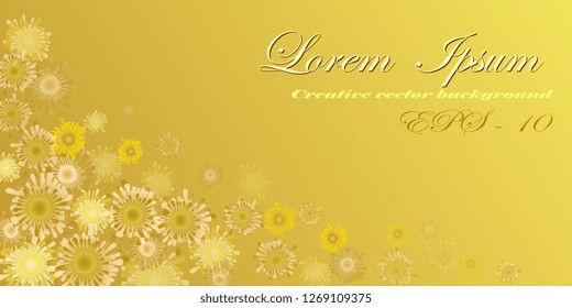 Flowers of different sizes with text. Greeting card. Vector graphics