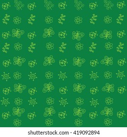 Flowers of doodle art with green backgrounds