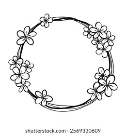 Flowers Doodle Line Circle Frame. Vector illustration for decorate logo, text, greeting cards and any design.