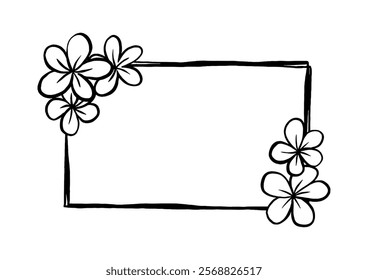 Flowers Doodle Line Rectangle Frame. Vector illustration for decorate logo, text, greeting cards and any design.