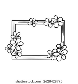 Flowers Doodle Line Wood Rectangle Frame. Vector illustration for decorate logo, text, greeting cards and any design.