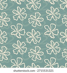 Patrón de doodle de flores, contorno estilizado floral dibujando flores sobre fondo azul pastel.