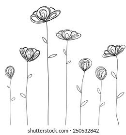 flowers doodle sketch isolated vector