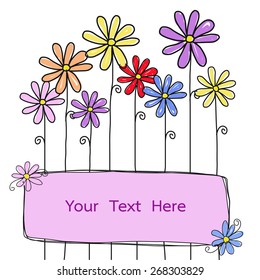 flowers doodle with square for your text vector