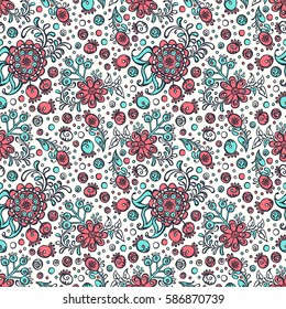Flowers doodle. Vector seamless pattern (background).