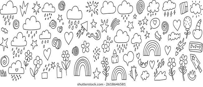 flowers, doodles, scribbles - abstract background elements for branding