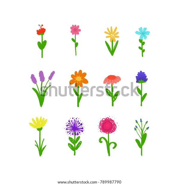 Flowers Doodles Set Vector Illustration Stock Vector (Royalty Free