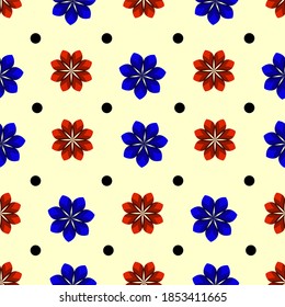 flowers with dots geometrical seamless vector pattern, bright plants