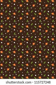Flowers and Dots Vector Pattern of small flowers and white dots on a brown background. Eps 10