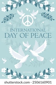 Flowers and Doves for International Peace Day flyer design in pastel colours