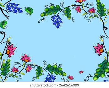 Flowers Drawing  with Blue Background for Decorate  