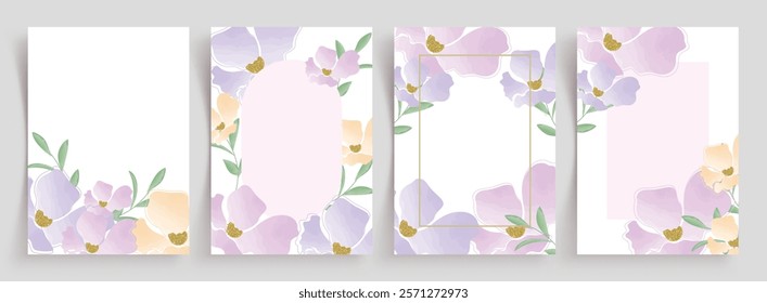 Flowers drawing clipart poster set. Spring flower in watercolor paint for greetings, invitation, wishes and wallpaper background collection. Vector illustration spring card clip art abstract design. 
